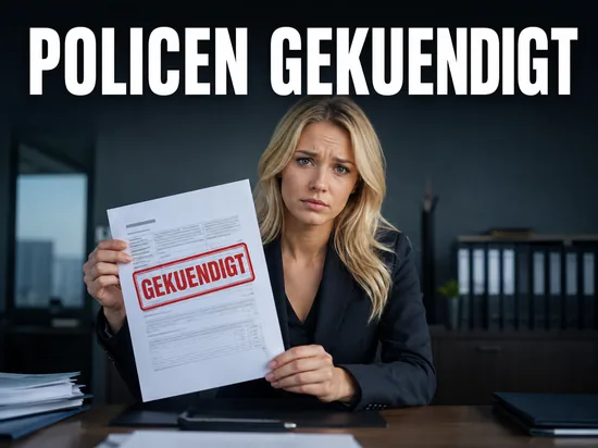 Wegen Hartz IV kündigen viele ihre Versicherungen, ernste Geschäftsfrau mit gekündigter Versicherungspolice