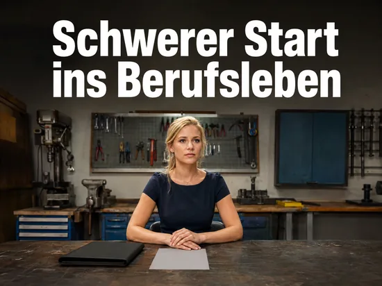 Junge Frau mit Bewerbungsmappe in einer Werkstatt