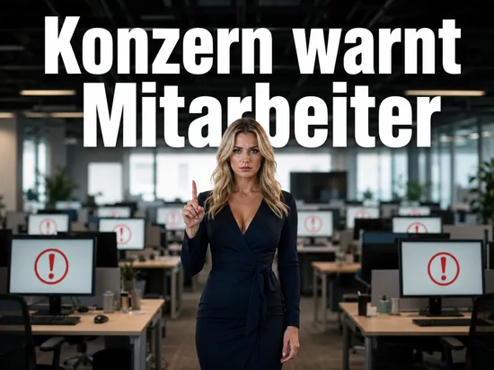 Geschaeftsfrau im Grossraumbuero vor Monitoren mit roten Warnmeldungen als Symbol fuer die IBM-Warnung vor der Installation von Service Pack 2