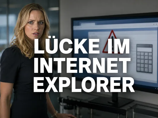 Geschaeftsfrau vor Monitor mit manipulierter Webseite, geoeffnetem Taschenrechner und rotem Warndreieck