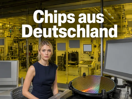 Silizium-Wafer vor den Anlagen einer Chipfabrik