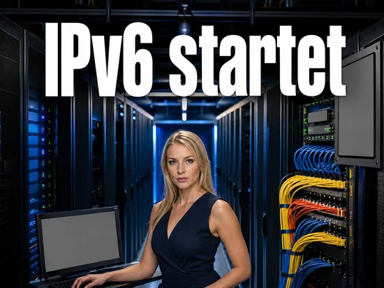 Technikerin im Serverraum vor einem Verteilerfeld mit bunten Netzwerkkabeln