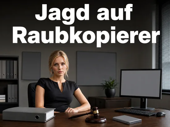 Buero mit Bildschirm, Aktenordner, Richterhammer und Spielhuelle