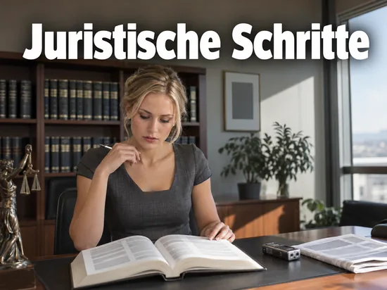 Frau an einem Anwaltsschreibtisch mit aufgeschlagener Gesetzessammlung