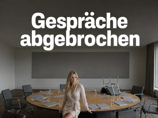 Frau an einem verlassenen Sitzungstisch mit zurückgeschobenen Stühlen