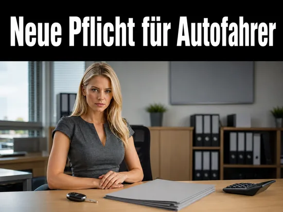Schreibtisch mit Autoschlüssel, Formularstapel und Taschenrechner in einem Büro