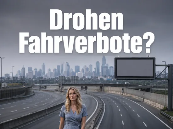 Frau auf einer leeren Stadtautobahn vor einer leeren Verkehrstafel
