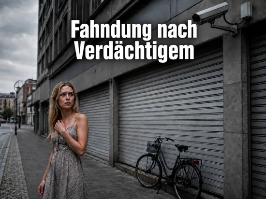 Frau in einer Einkaufsstrasse unter einer Ueberwachungskamera: Polizei fahndet nach einem zweiten Verdaechtigen