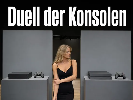 Ausstellungsraum mit zwei Spielkonsolen auf grauen Podesten