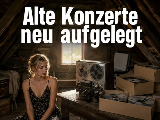 Altes Tonbandgeraet mit Bandspulen auf einem Dachboden
