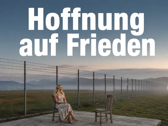 Frau auf einem Stuhl vor einem Grenzzaun, daneben ein leerer zweiter Stuhl