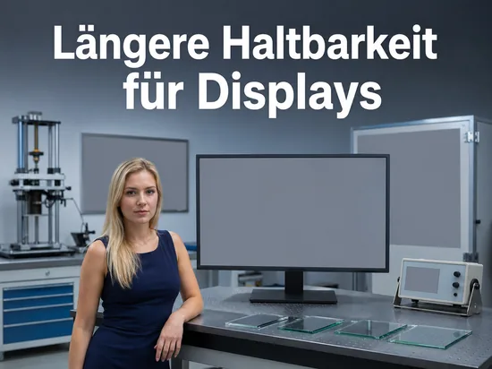 Frau im Labor mit Flachbildschirm und Glasproben
