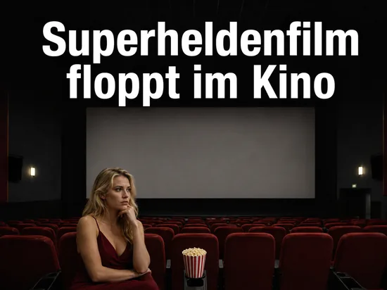 Leerer Kinosaal mit roten Sitzreihen und leerer Leinwand als Symbol fuer einen Kinoflop
