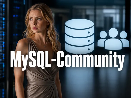 Frau neben einem Datenbank-Symbol und einem Community-Symbol