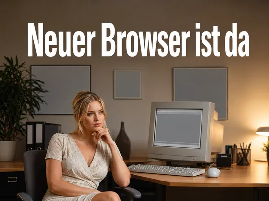 Aelterer Roehrenmonitor mit leerem Browserfenster als Symbol fuer eine neue Browser-Version