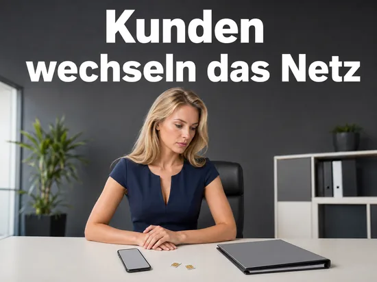 Frau am Schreibtisch mit Smartphone und zwei SIM-Karten