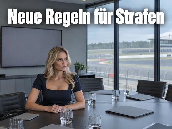 Sitzungsraum mit Konferenztisch und Blick auf eine Rennstrecke