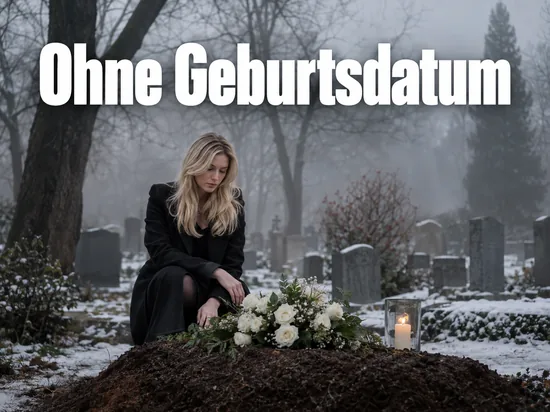 Frau kniet an einem Grab mit weißen Rosen und einer Kerze