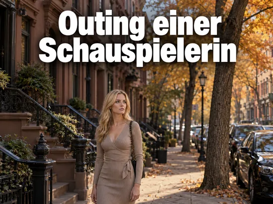 Frau geht eine Wohnstraße mit Brownstone-Häusern in New York entlang