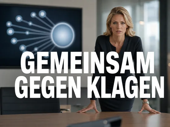 Geschaeftsfrau am Konferenztisch vor einem Bildschirm mit zusammengefuehrten Netzwerkknoten als Symbol fuer einen Zusammenschluss von Tauschboersen