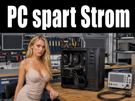 Frau in einer Werkstatt neben einem geöffneten Computer mit sichtbarem Netzteil