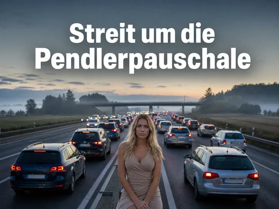 Dichter Berufsverkehr auf einer dreispurigen Autobahn am frühen Morgen