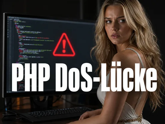 Frau vor einem Monitor mit Programmcode und Warnsymbol