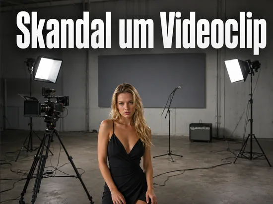 Filmset mit Kamera und Scheinwerfern fuer einen Musikvideodreh