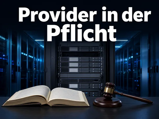 Serverraum mit aufgeschlagenem Gesetzbuch und Richterhammer