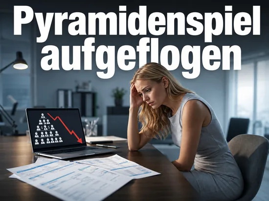 Frau am Schreibtisch mit Laptop und Kontoauszuegen: Pyramidenspiel mit Millionenschaden aufgeflogen