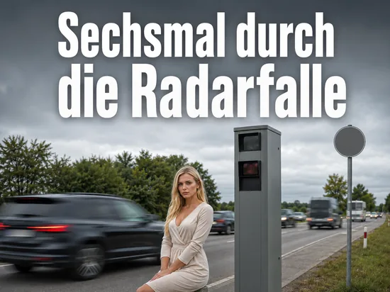 Blitzersäule am Rand einer Ausfallstraße mit vorbeifahrenden Autos