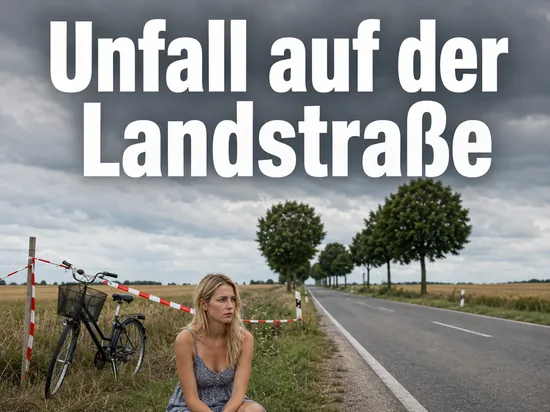Abgestelltes Fahrrad neben einem Absperrband am Rand einer Landstraße