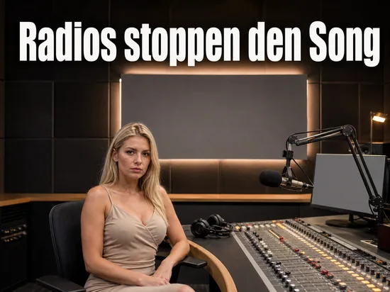 Radiostudio mit Mischpult, Mikrofon und Kopfhoerern