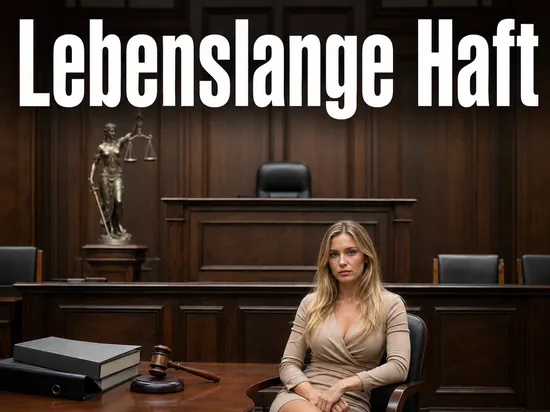Leerer Gerichtssaal mit Justitia-Figur und Richterpult