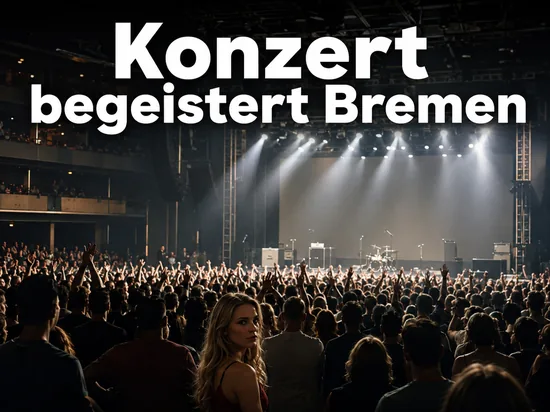 Volle Konzerthalle mit jubelndem Publikum vor einer beleuchteten Buehne