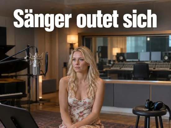 Frau sitzt in einem Tonstudio neben einem Mikrofon am Galgen