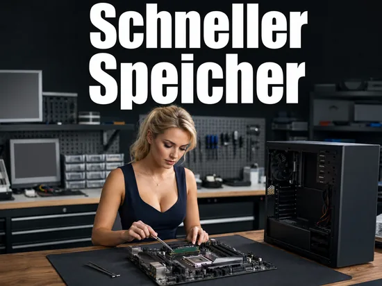 Mainboard mit eingesteckter M.2-Speicherkarte in einer Computerwerkstatt