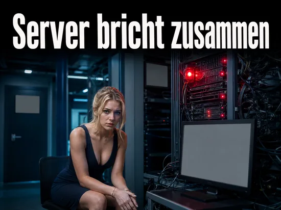 Frau im Serverraum vor einem Rack mit roten Warnleuchten