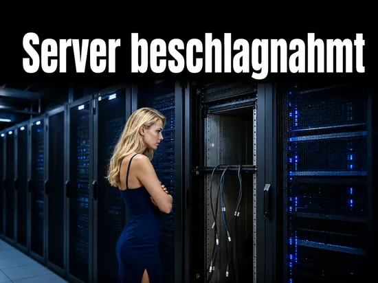 Frau in einem Rechenzentrum vor einem leergeraeumten Serverstellplatz: Server der Download-Seite beschlagnahmt