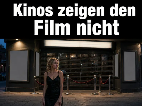 Geschlossener Kinoeingang mit Gitter und leeren Plakatrahmen als Symbol fuer einen Kino-Boykott