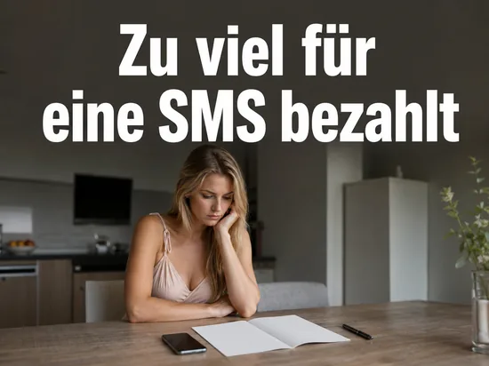 Frau am Küchentisch mit Handy und einer Mobilfunkrechnung