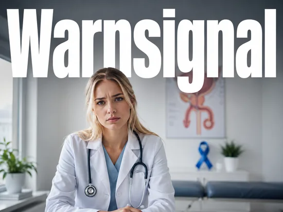 Junge blonde Aerztin mit ernstem Gesichtsausdruck als Symbol fuer Warnsignale der Maennergesundheit
