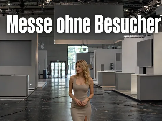 Leere Messehalle mit unfertigen Ausstellungsstaenden