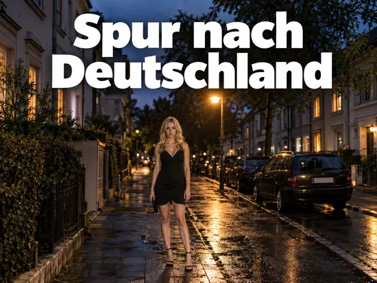 Frau steht abends auf dem Gehweg einer Wohnstraße