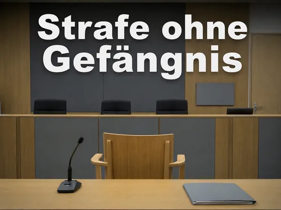 Sitzungssaal mit leerem Zeugenstuhl, Mikrofon und Aktenmappe
