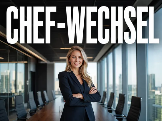 Selbstbewusste blonde Geschaeftsfrau im Vorstandsbuero, Symbolbild Fuehrungswechsel