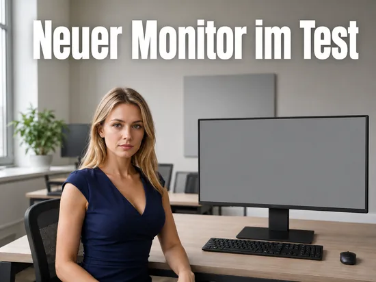 Frau am Schreibtisch mit einem großen Flachbildmonitor