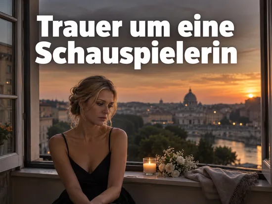 Frau im Kleid sitzt am Abend an einem offenen Fenster mit Kerze und weissen Blumen