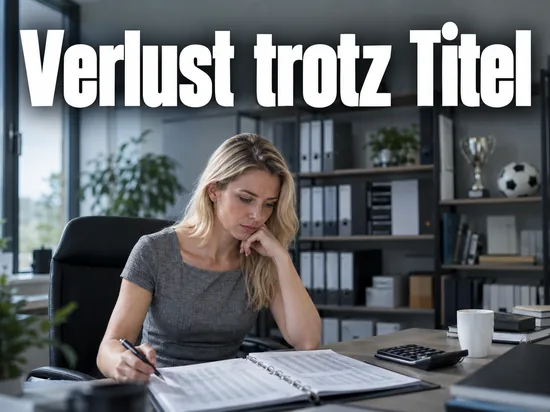 Frau prüft am Schreibtisch eines Vereinsbüros Zahlen in einem Ordner