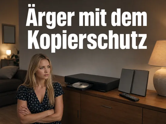 DVD-Player mit offener Schublade und leeren Huellen als Symbol fuer Aerger mit dem Kopierschutz